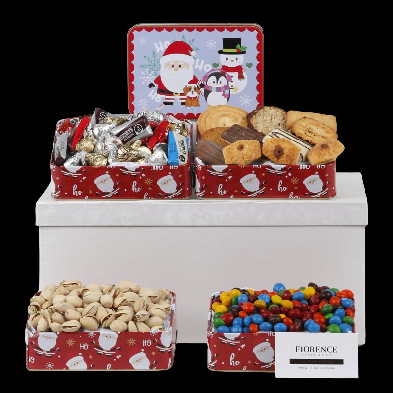 Torre de Santa Claus y Amigos con Galletas, Chocolates y Pistaches