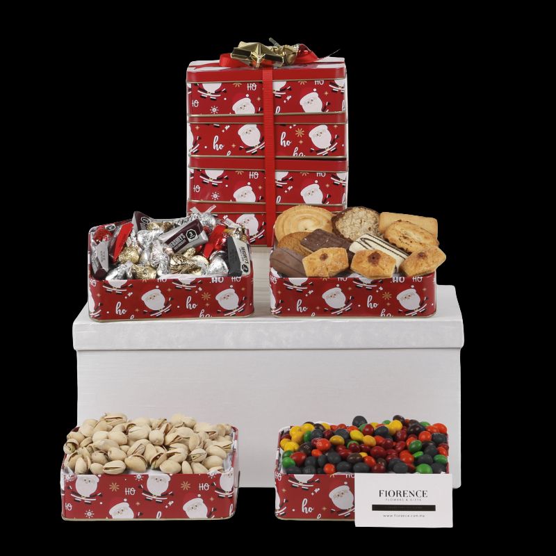 Torre de Santa Claus y Amigos con Galletas, Chocolates y Pistaches