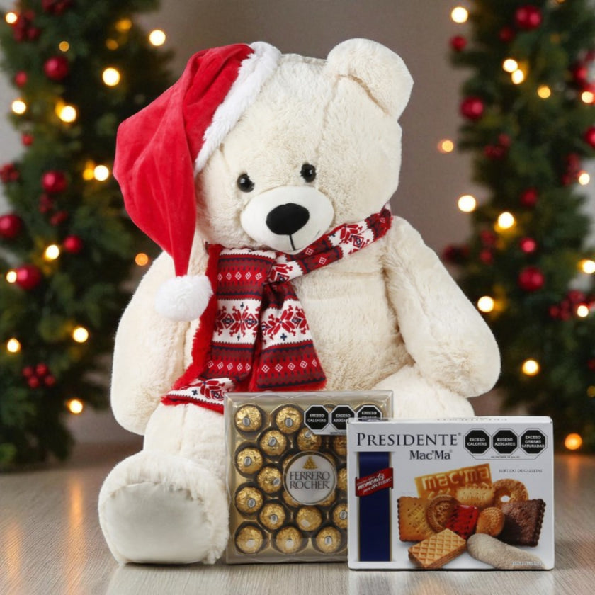 Osito Polar Navideño con Chocolates y Galletas