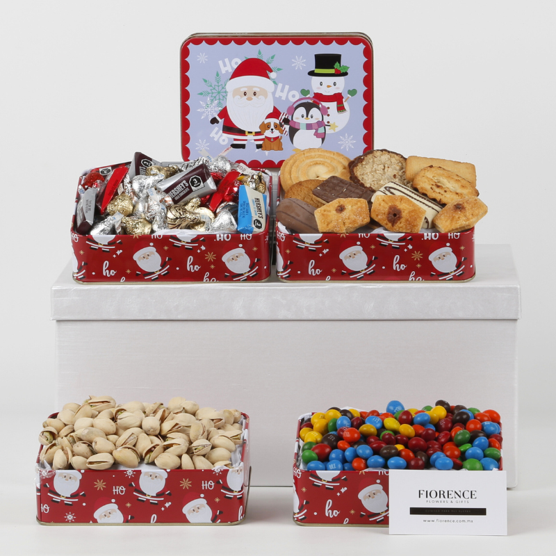 Torre de Santa Claus y Amigos con Galletas, Chocolates y Pistaches