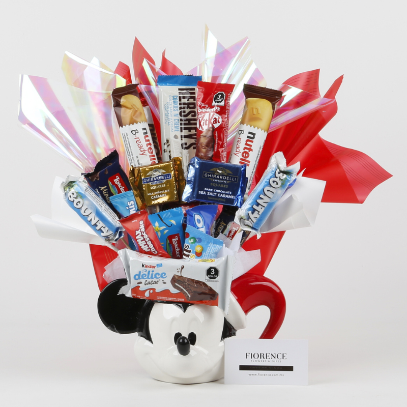 Candy Bouquet en Taza con figura de Minnie o Mickey Mouse Navideños