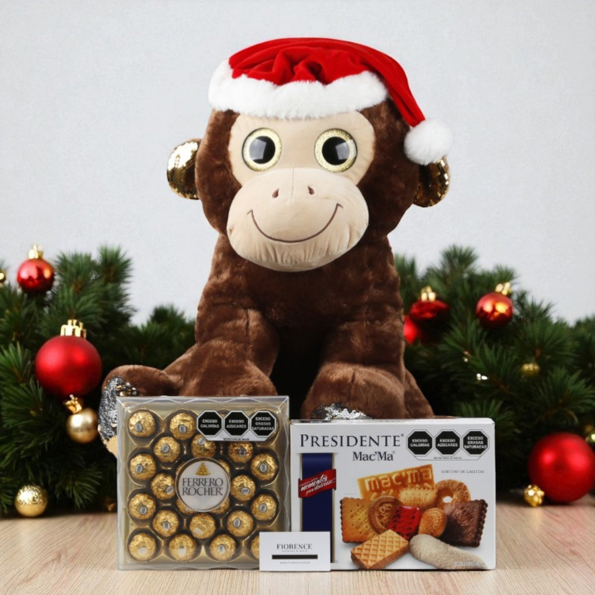 Changuito Raúl Navideño con Chocolates y Galletas - Peluche Navideño