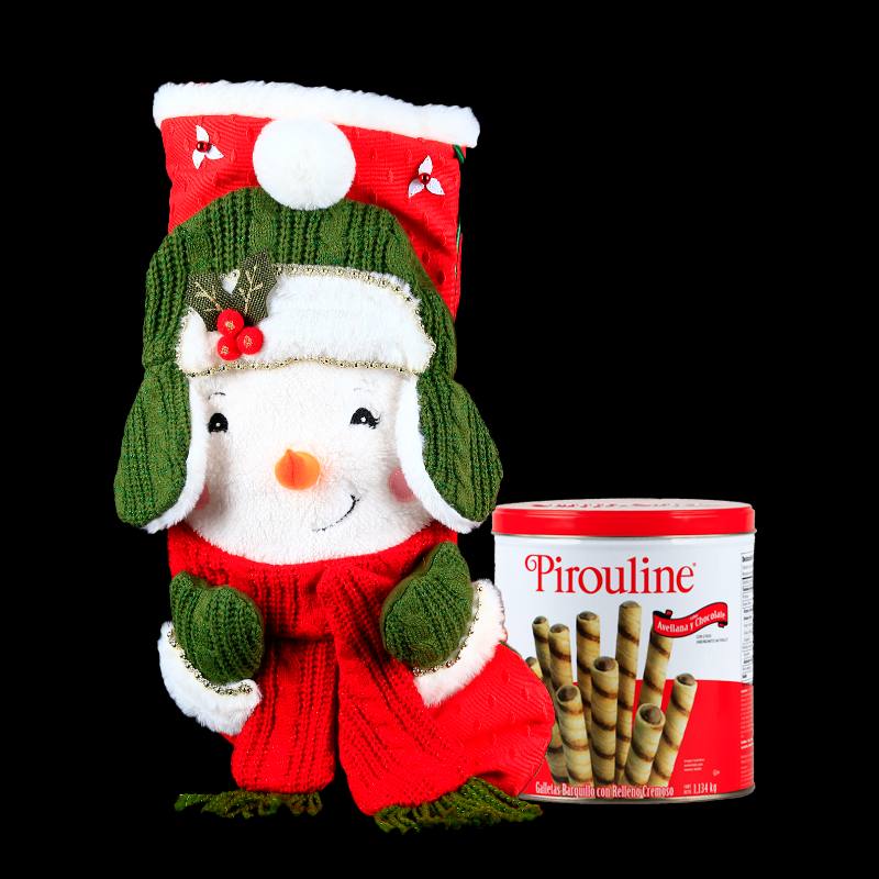 Bota Navideña Muñeco de Nieve con Gorro y Galletas Gourmet