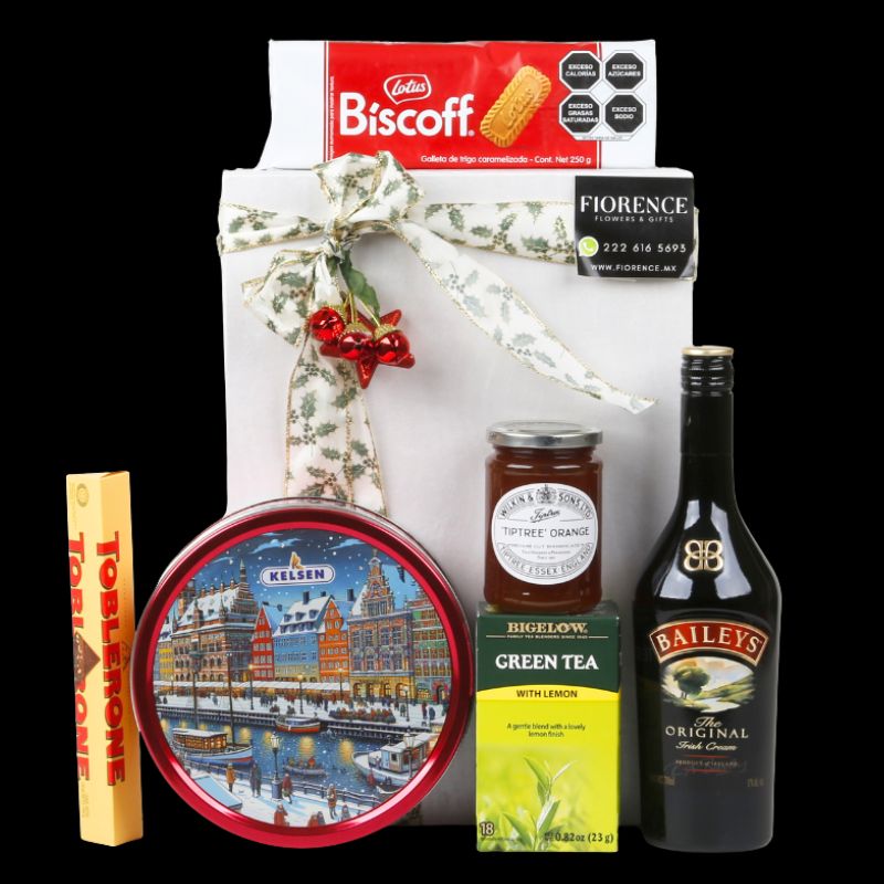 Caja de regalo navideño con Baileys Original, Galletas y Más