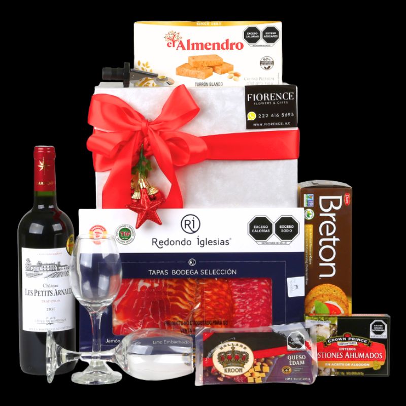 Regalo Navideño Gourmet con Vino Tinto Francés para Celebrar