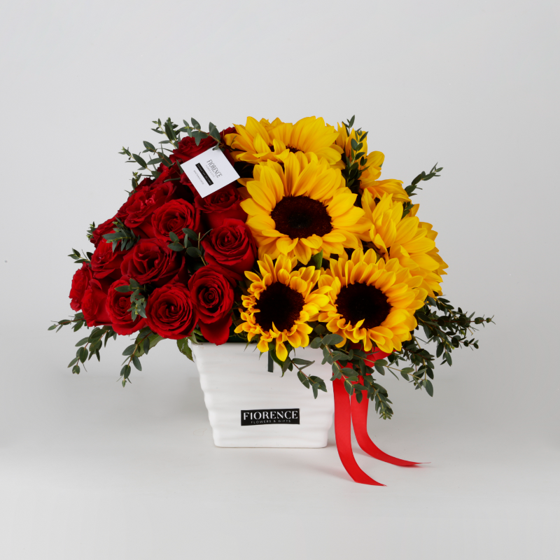 Special Duo with Roses and Sunflowers
