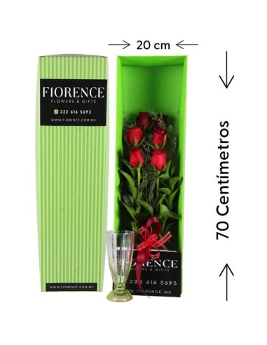 6 Rosas Premium con Florero