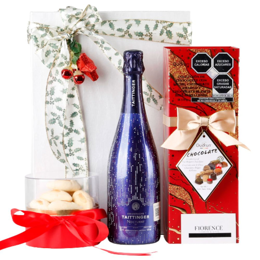 Gourmet Gift with Taittinger Champagne, Chocolates and Gourmet almond shortbreads