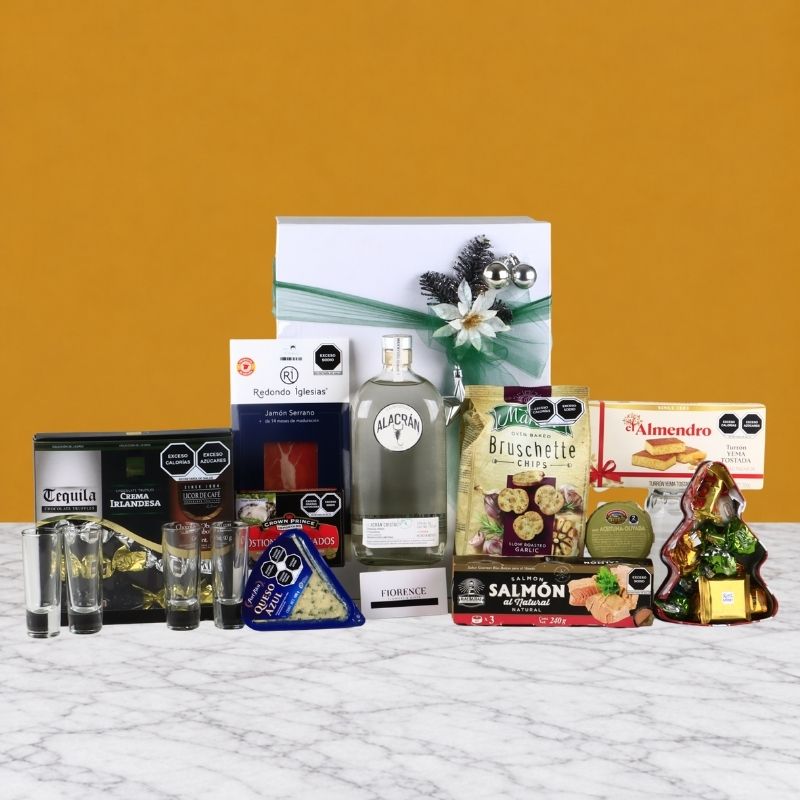 Regalo Gourmet Navideño con botella Alacrán Añejo Cristalino Deluxe Gift Box – Selección Española