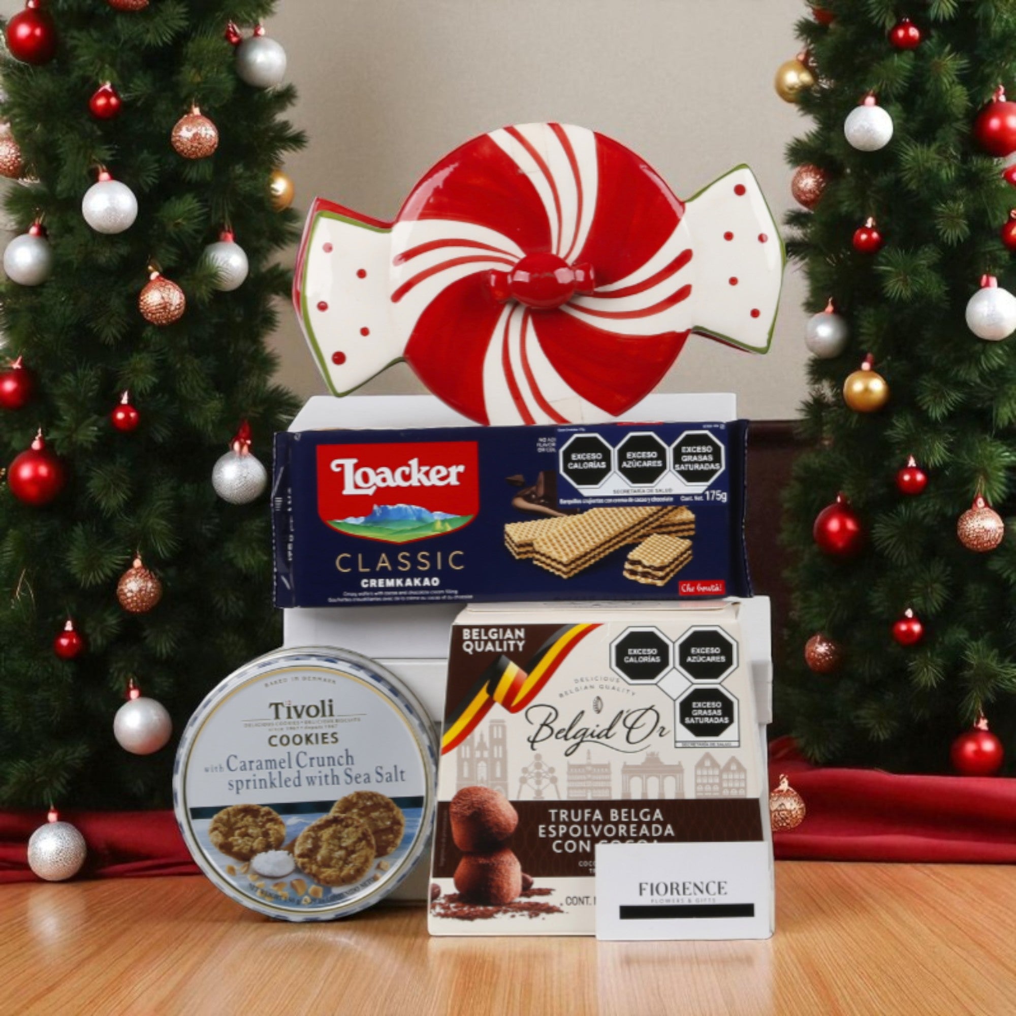 Regalo Navideño con Galletero en Forma de Caramelo, Galletas y Trufas