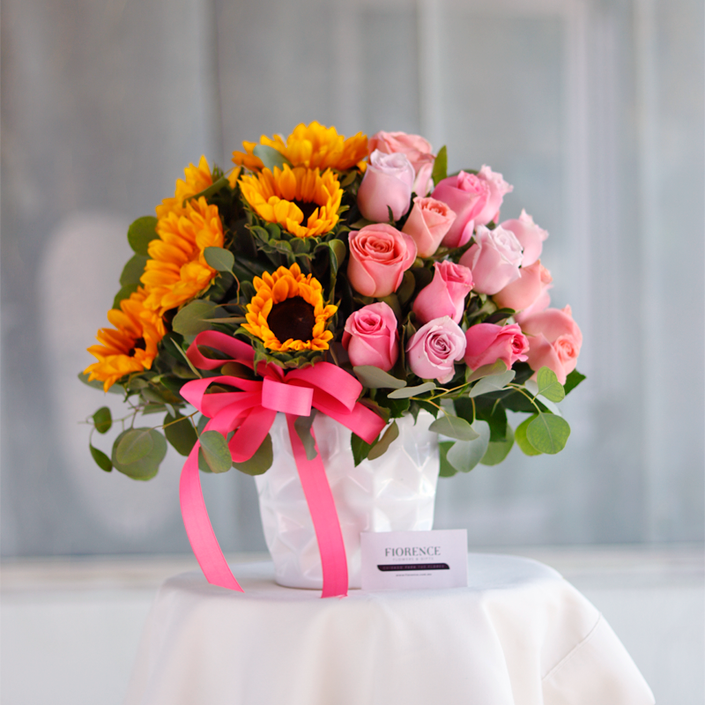 Special Duo with Roses and Sunflowers