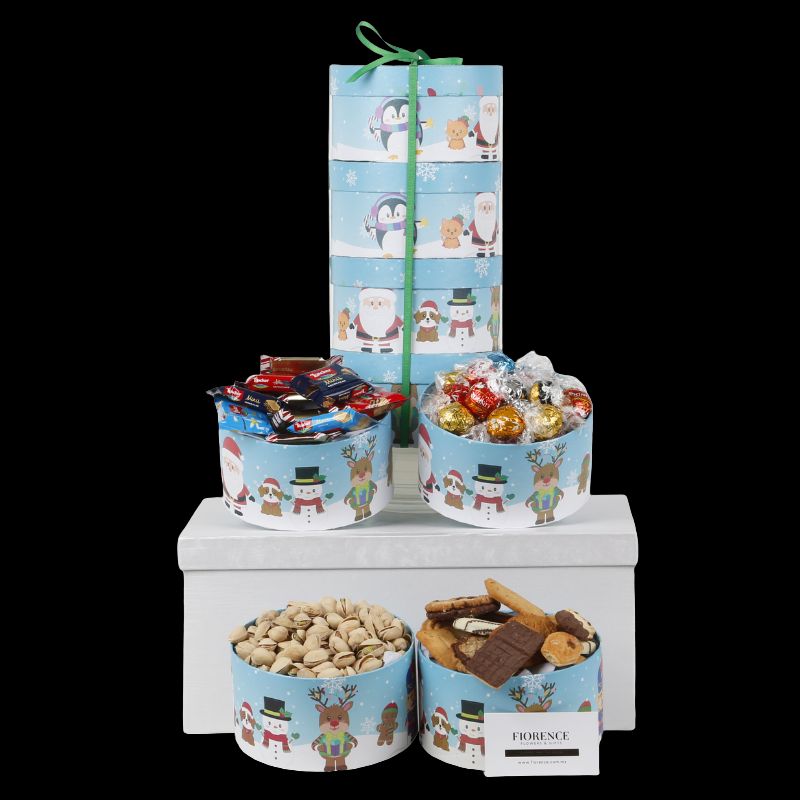 Gift Tower with Christmas Cookies and More