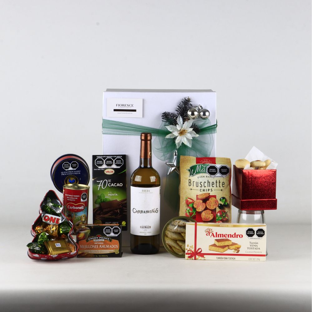 Caja Navideña de Regalo Carrasviñas Vino Blanco | Selección Gourmet de Mariscos