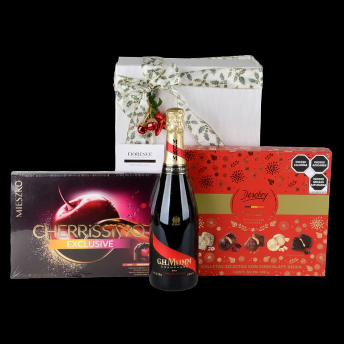 Regalo Gourmet Navideño con Champagne G.H. Mumm, Chocolates y Galletas