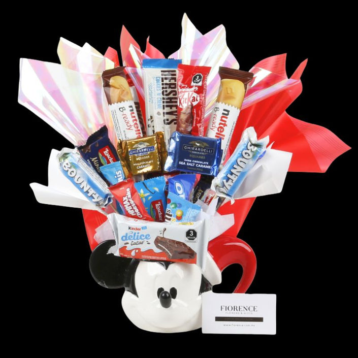 Candy Bouquet en Taza con figura de Minnie o Mickey Mouse Navideños