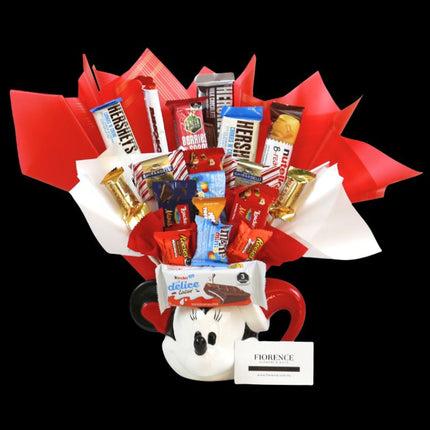 Candy Bouquet en Taza con figura de Minnie o Mickey Mouse Navideños