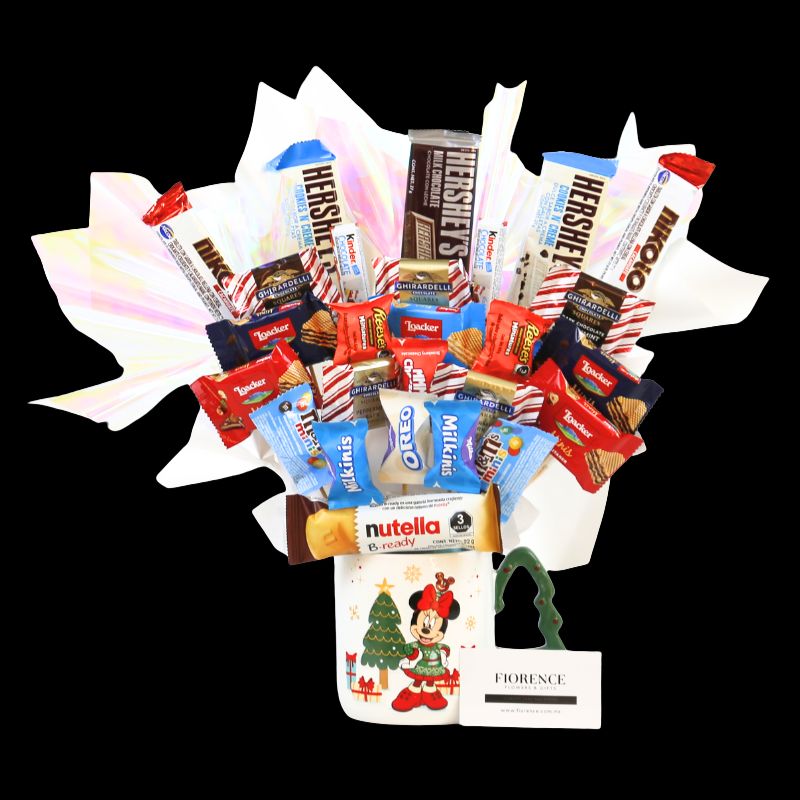 Candy Bouquet in a Minnie Mouse Christmas Mug with Plush