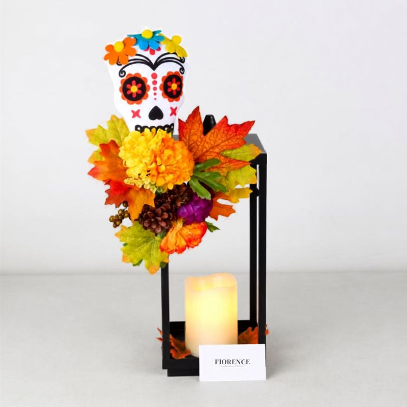 Linterna Otoñal con Calavera de Azúcar