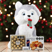 Large Christmas Husky Plush with chocolates and cookies