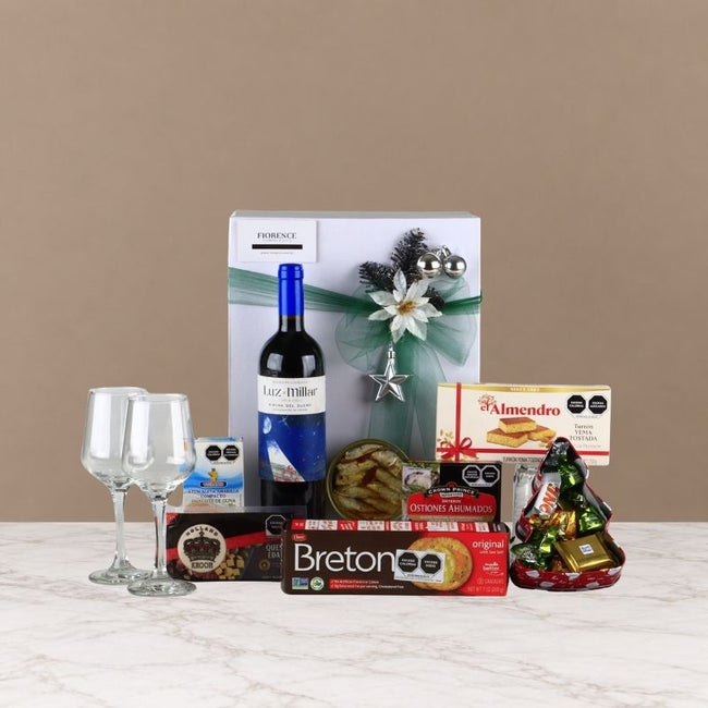 Caja de Regalo Navideña Gourmet con Vino Tinto Ribera del Duero