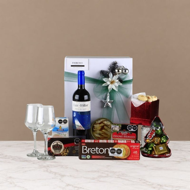 Caja de Regalo Navideña Gourmet con Vino Tinto Ribera del Duero