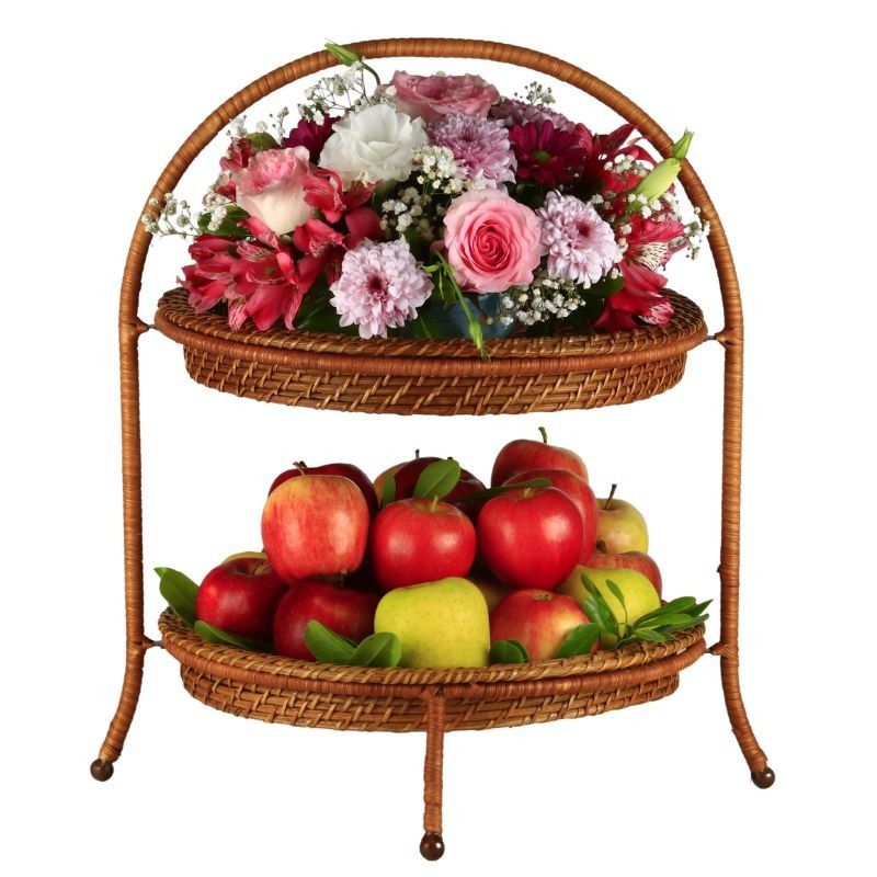 Especial Frutero de Rattan de Dos Piezas Desmontable y Detalle Floral