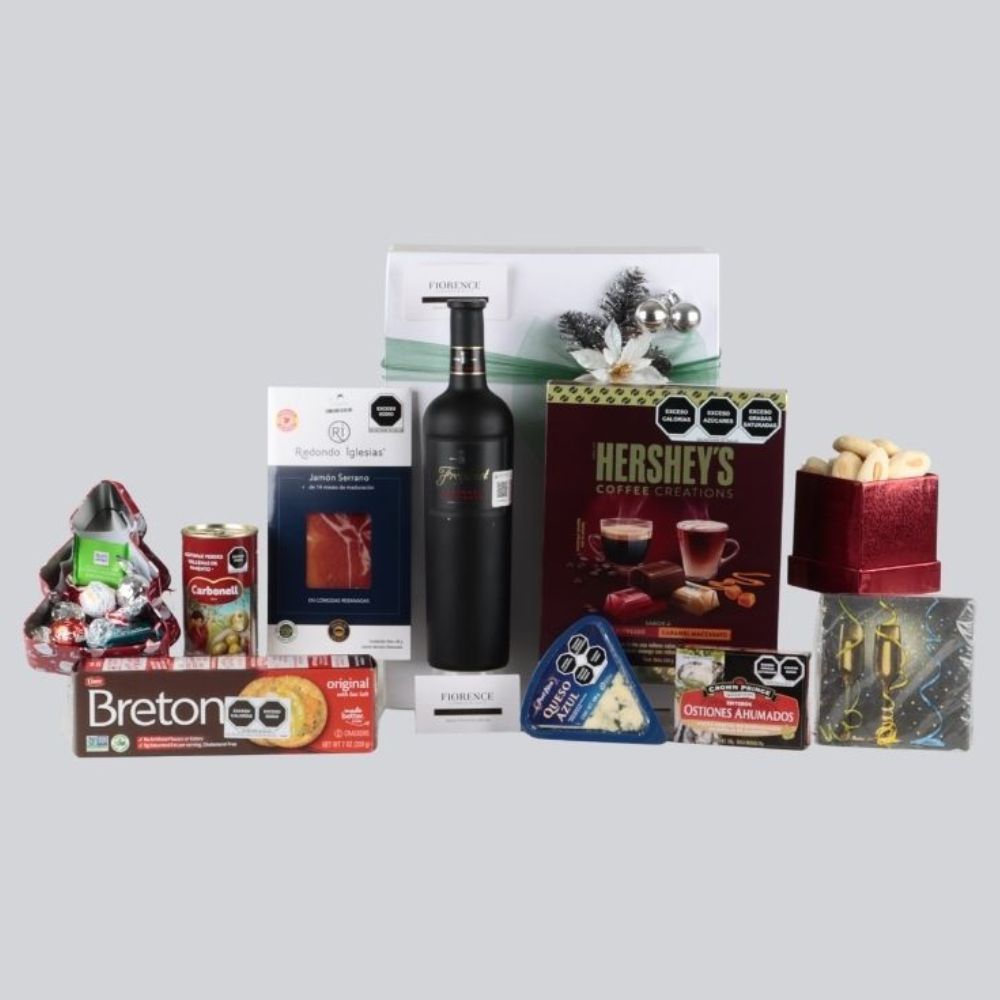 Gourmet Christmas Box for Him: Freixenet Red Wine, Serrano Ham, Cheese, and Coffee Chocolates