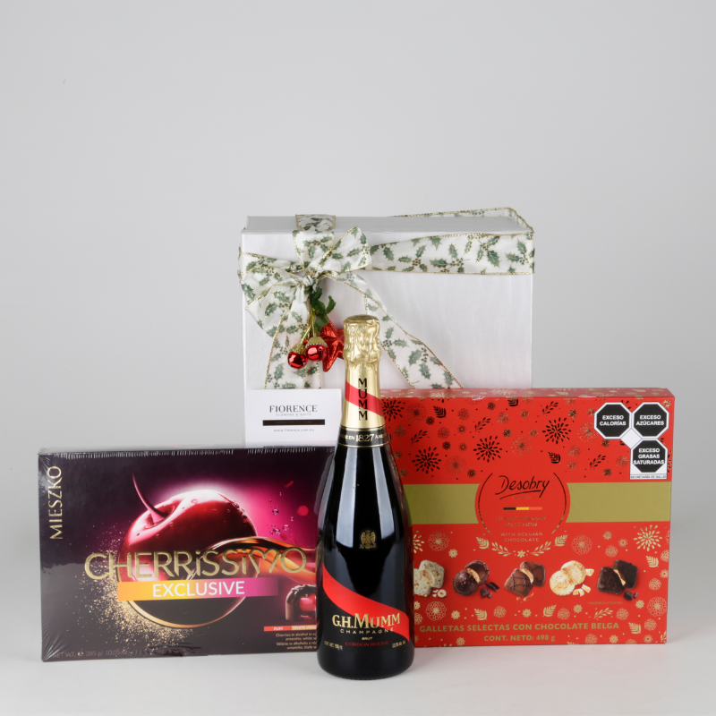 Gourmet Christmas Gift with G.H. Mumm Champagne, Chocolates and Cookies
