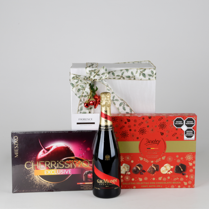 Regalo Gourmet Navideño con Champagne G.H. Mumm, Chocolates y Galletas