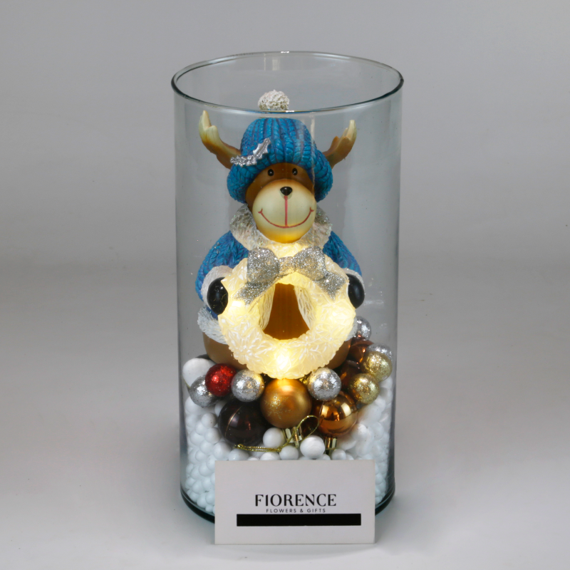 Christmas Reindeer Glass Cylinder with LED Lights