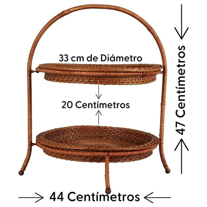Especial Frutero de Rattan de Dos Piezas Desmontable y Detalle Floral