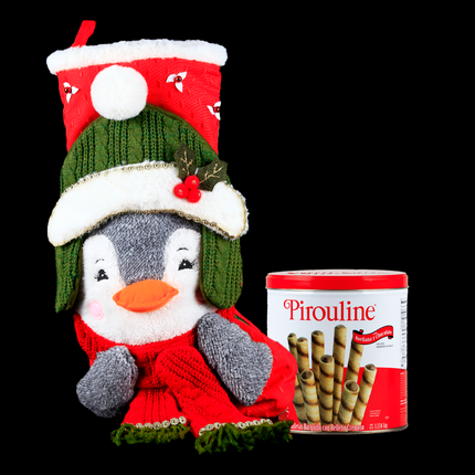 Festiva Bota Navideña Decorativa con Tierno Pingüino y Galletas con Relleno Cremoso.