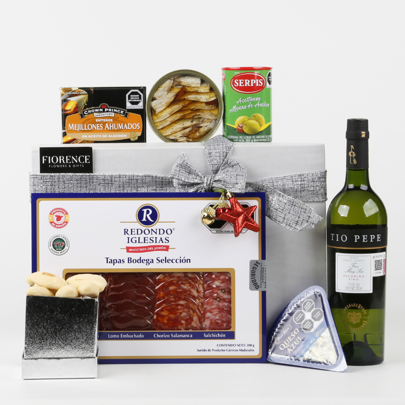 Caja de Regalo Empresarial con Jerez Tio Pepe y Productos Gourmet