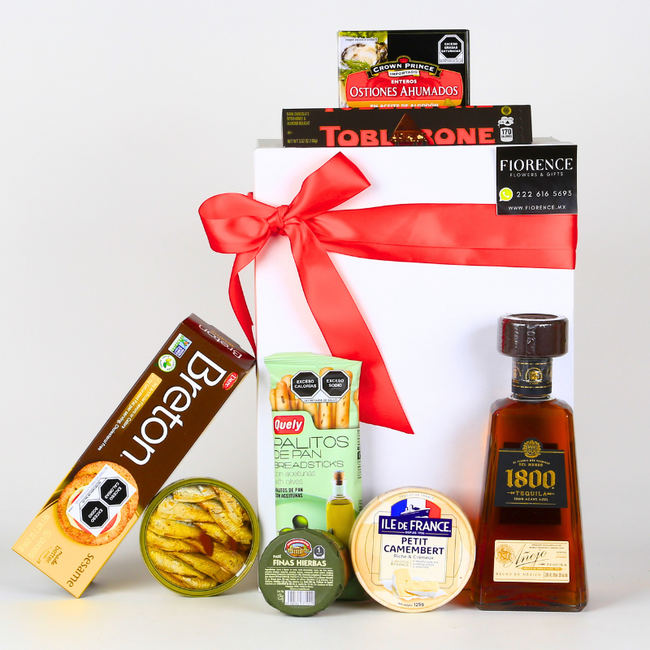Regalo con Tequila 1800 Añejo y Productos Gourmet