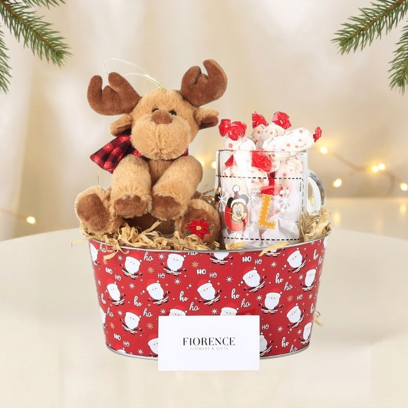 “Sweet Rudolph” Christmas Gift with Plush Reindeer and a Mug with Spanish Nougat