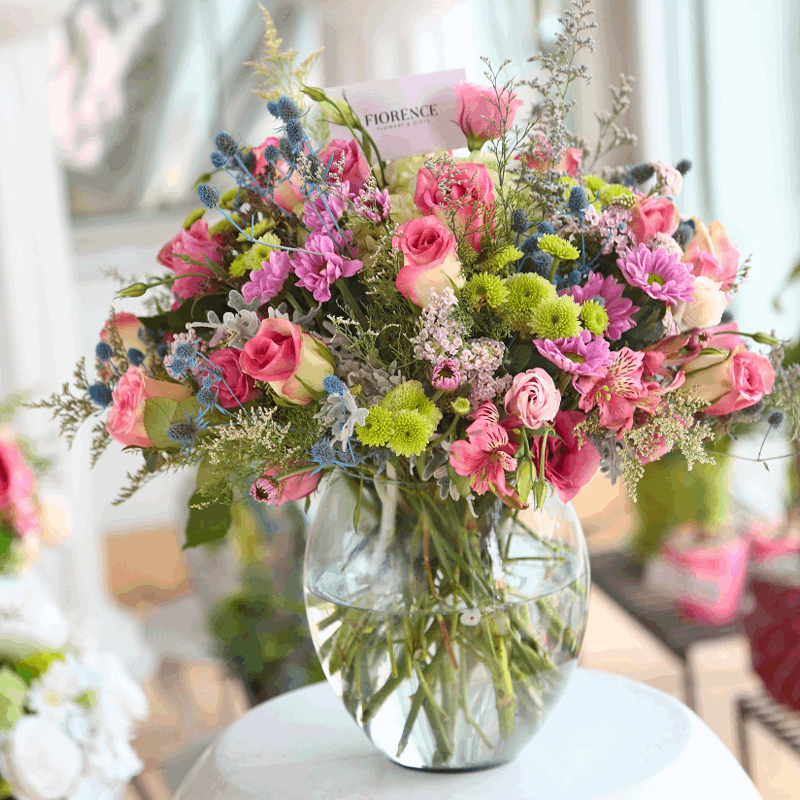 Arreglo, flores mixtas, feliz cumpleaños, rosas, lisianthus, hortensias, margaritas, enviar flores puebla, venta de flores, flores en puebla, flores en puebla, fiorence. amor