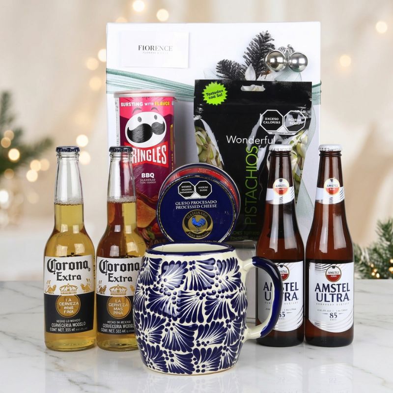 Regalo Navideño con Cervezas Corona y Amstel Ultra, Tarro de Talavera y Botanas