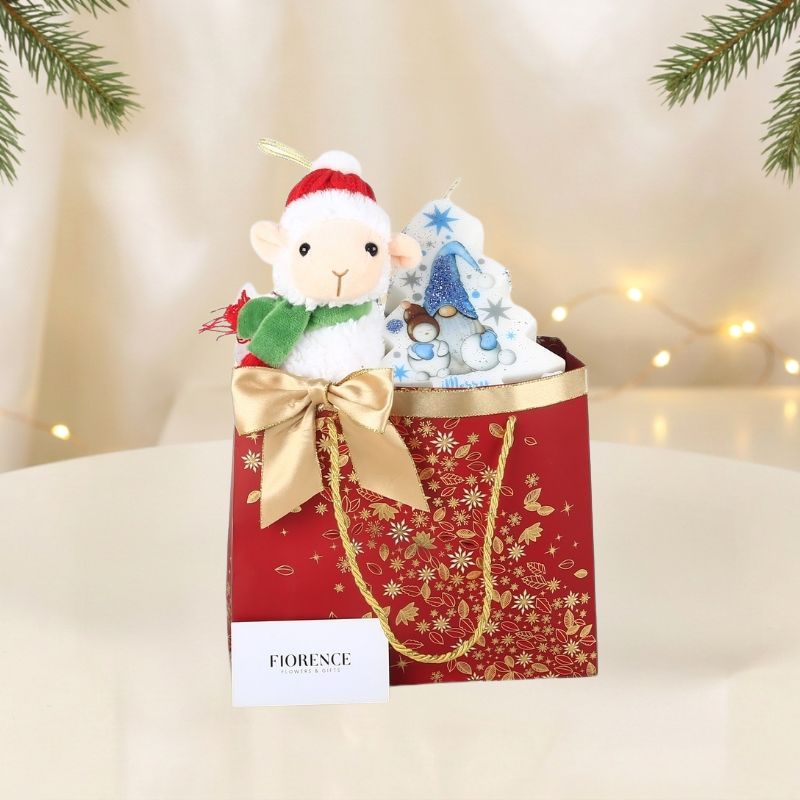 Christmas Gift Set with a Plush Lamb and a Christmas Candle