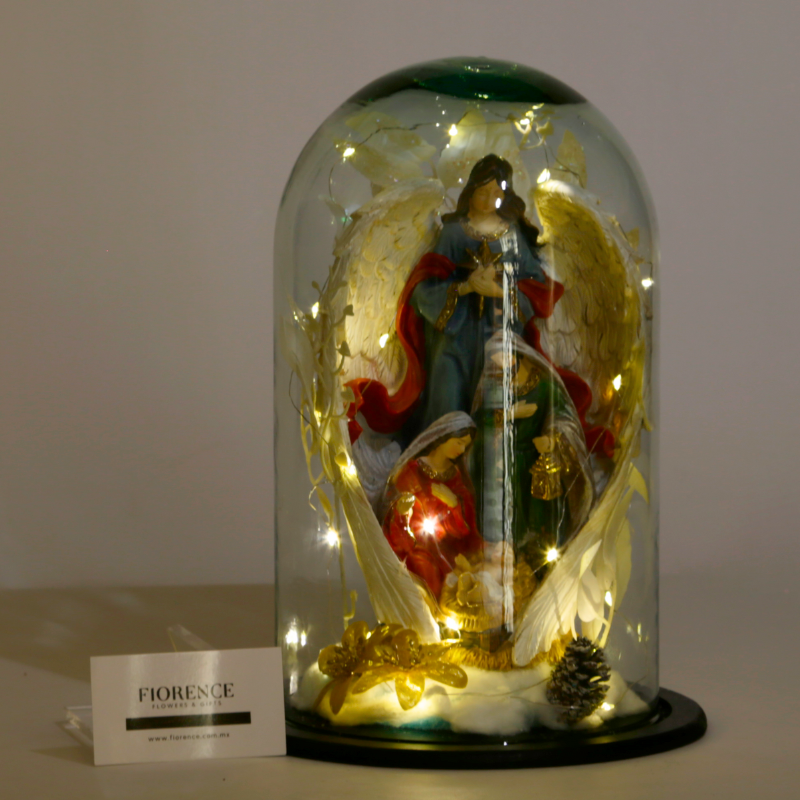 Christmas Nativity with LED Lights in Glass Dome