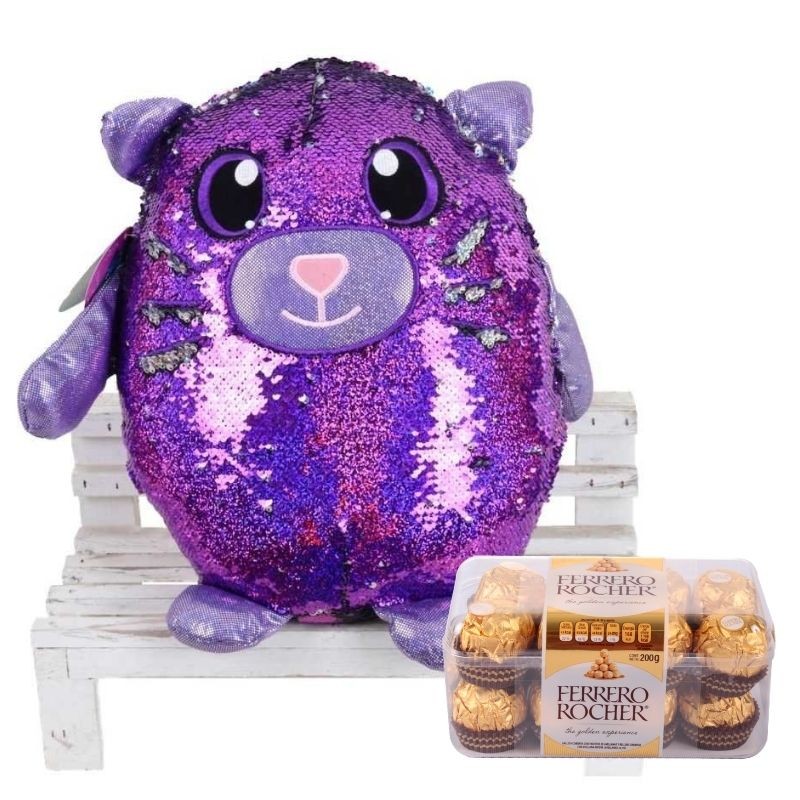 Cat with Reversible Sequins and Chocolates