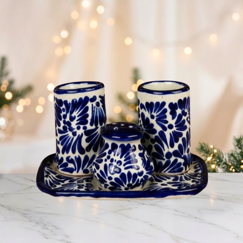 Christmas Gift Box with 1800 Añejo Tequila and Talavera Tequila Shot Glasses