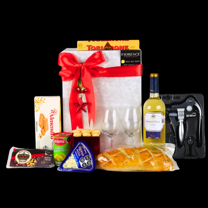 Regalo Navideño Premium con vino y quesos
