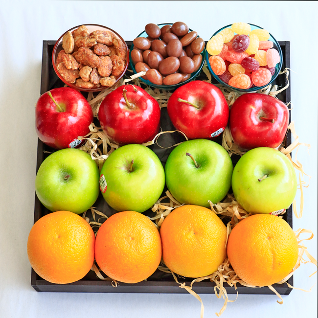 fruta fresca, botana, manzana, naranjas, regalo, cumpleaños, ocasiones especiales, envío a domicilio, Puebla, fiorence, caramelos, chocolates, dulces