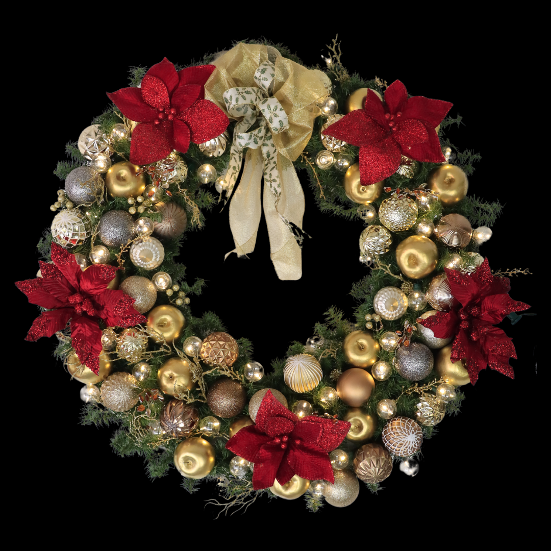 Corona Navideña Dorada Jumbo con Nochebuenas