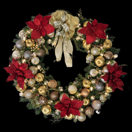 Corona Navideña Dorada Jumbo con Nochebuenas