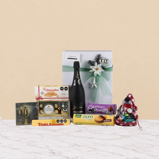 Gift Box with Freixenet Sparkling White Wine, Chocolates and Cookies