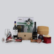 Christmas Gift Box with Red Wine Bottles and Gourmet Selection