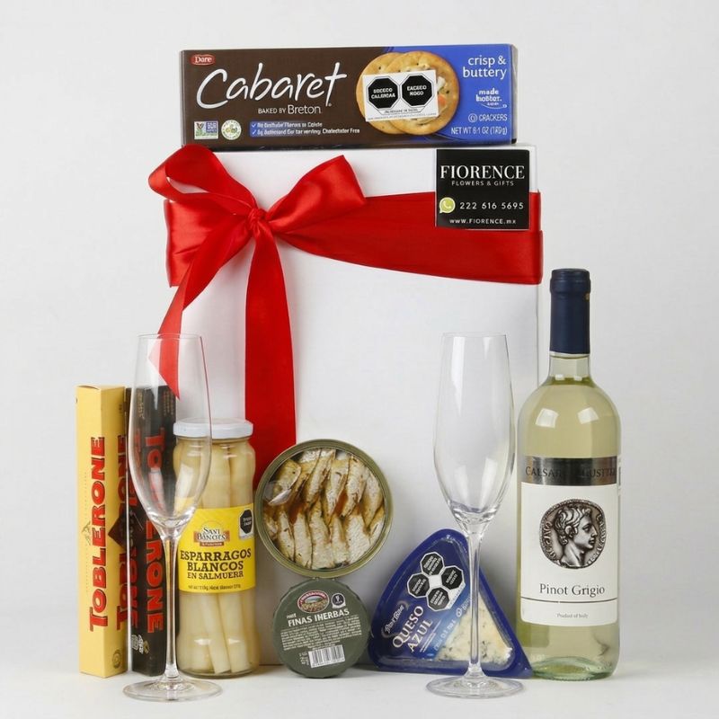 Regalo especial con Vino Blanco Italiano, Chocolates y más