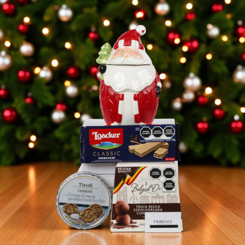 Ceramic Santa Claus Cookie Jar with Cookies and Truffles