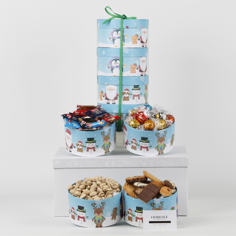 Gift Tower with Christmas Cookies and More